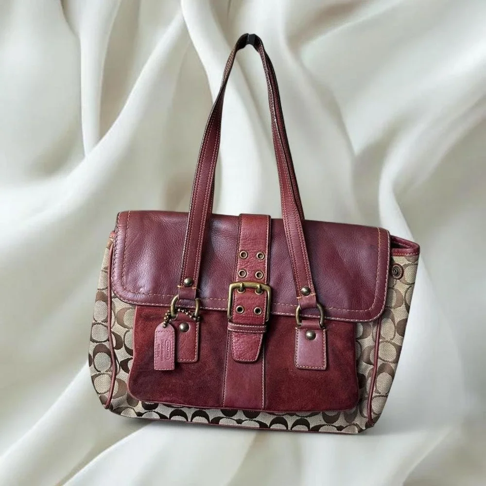 Coach 2004 special edition signature satchel burgundy leather suede y2k vintage